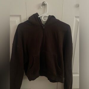 Brown Aritzia TNA Cozy Fleece Boyfriend Zip Up Hoodie - CROPPED Size Large (L)